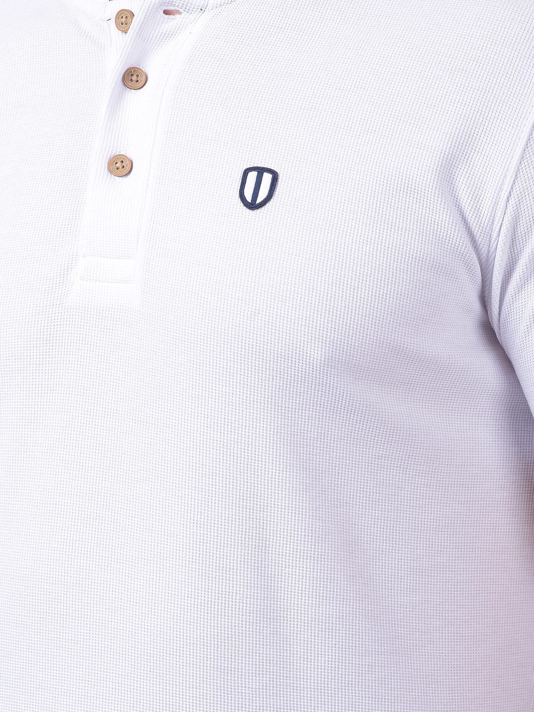 Numero Uno Men White Henley T-Shirt With Tricolour Tipping Neck